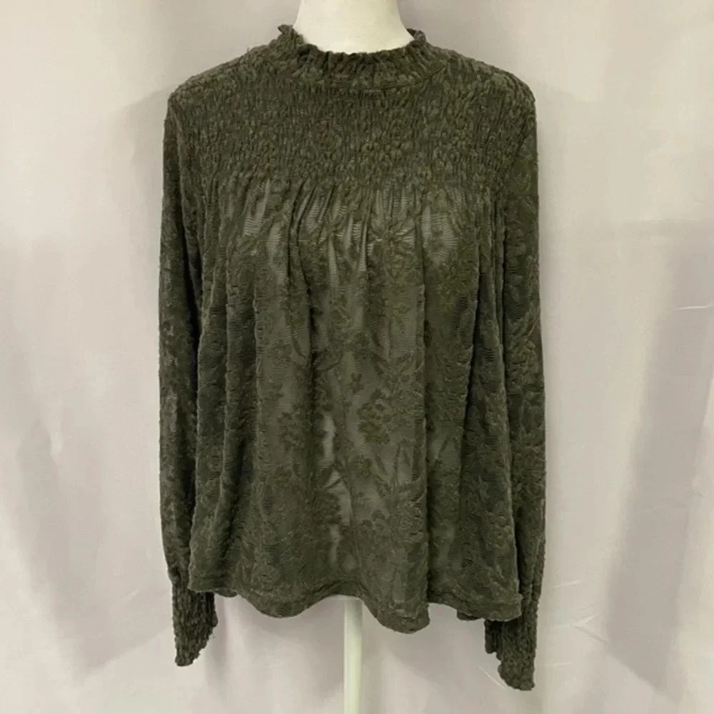 Anthropologie Deletta Green Mock Neck Amanna Top sz X Small